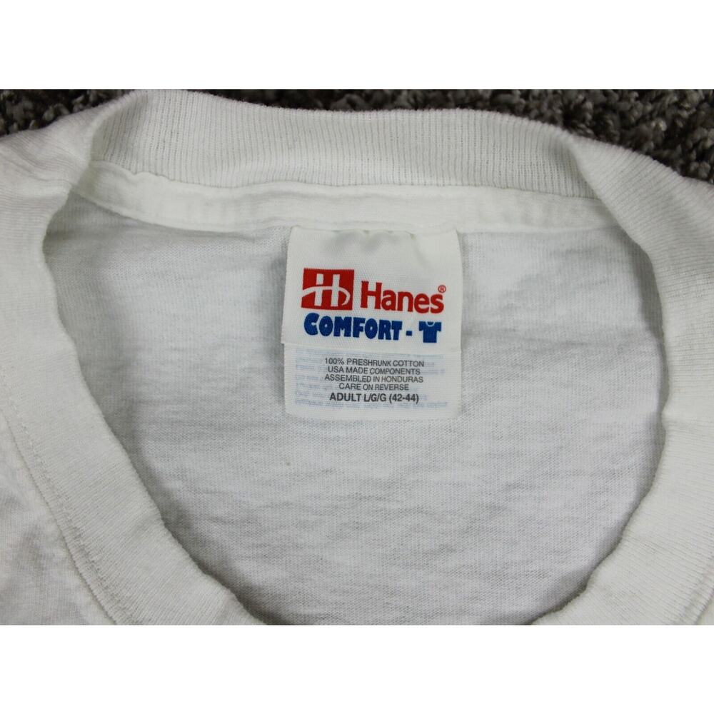 Hanes Blue Café Guitar Graphic T-Shirt Mens Large White Cotton Vintage - Picture 3 of 8